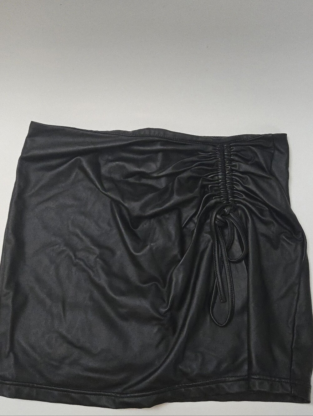 Black Faux Leather Ruched Side Mini Skirt